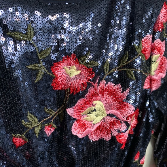 TFNC Sequin Dress W/ Floral Embroidery & Cowl Back - Picture 6 of 7